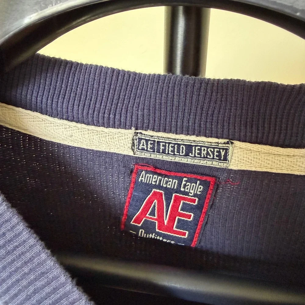 American‎ Eagle Outfitters Field Jersey Ribbed Long Sleeve Shirt Navy Blue XL